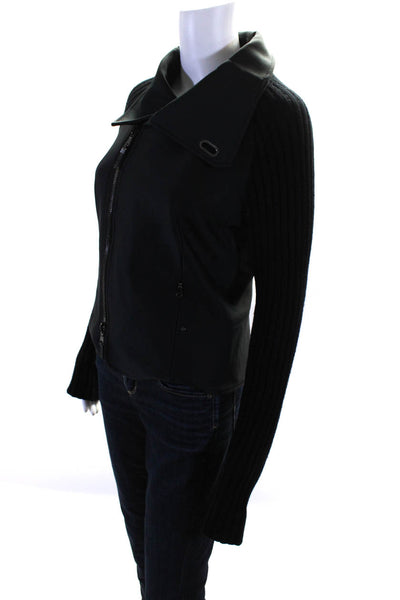 RLX Ralph Lauren Womens Knit Long Sleeve Short Motorcycle Jacket Black Size M