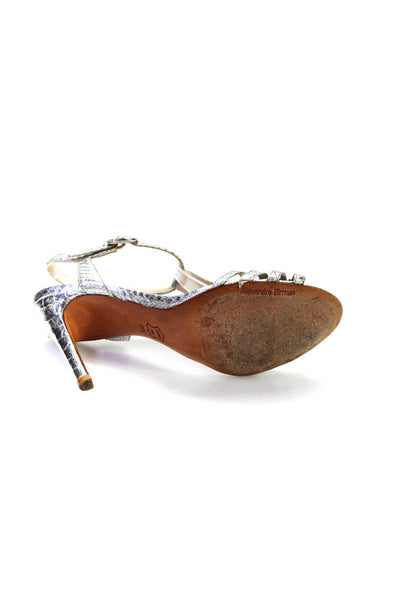 Alexandre Birman Womens Leather Metallic Strappy High Heels Silver Size 8.5