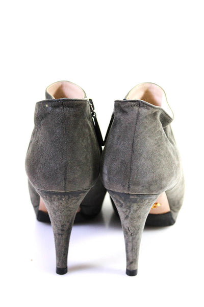 Prada Women's Stiletto Heel Suede Zip Ankle Booties Gray Size 37.5