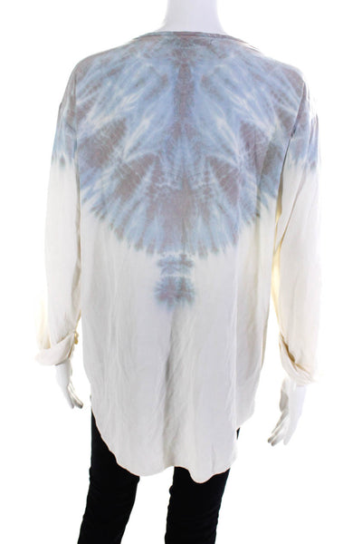 PJK Patterson J Kincaid Womens Silk Tie-Dye Henley Blouse Top White Blue Size XS