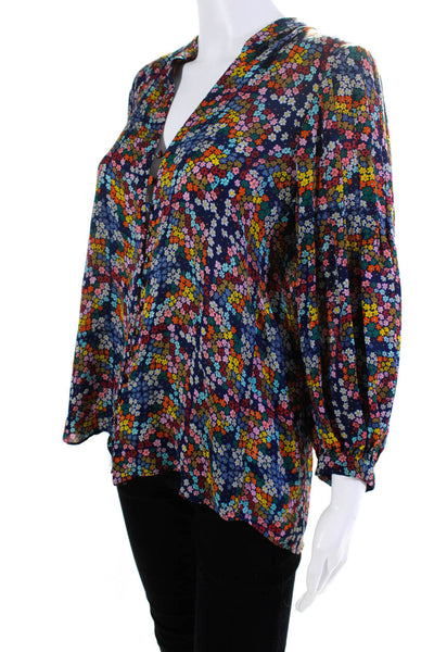 Parker Womens Silk Chiffon Floral Print Button Down Blouse Multicolor Size XS