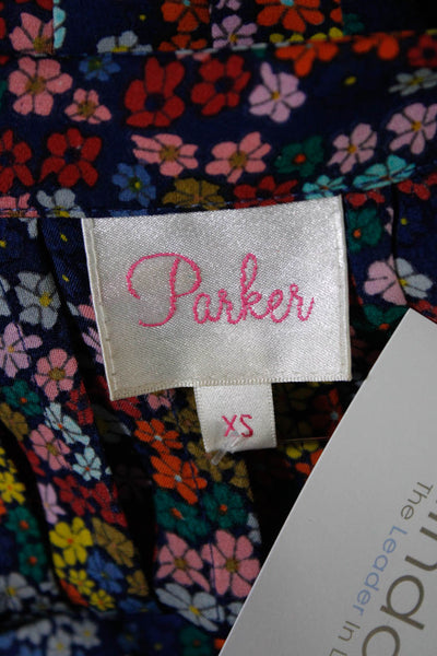 Parker Womens Silk Chiffon Floral Print Button Down Blouse Multicolor Size XS