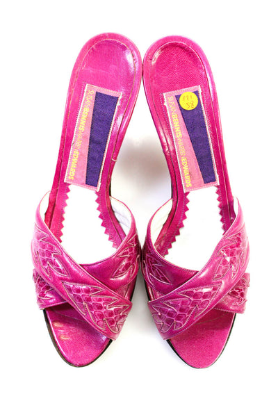 Susan Bennis Warren Edwards Womens Cross Strap Sandals Fuschia Leather Size 6.5