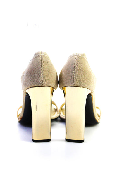 Casadei Womens Block Heel Knit Ankle Strap Sandals Brown Nylon Size 6.5B