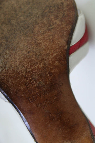 Susan Bennis Warren Edwards Womens Lizard Skin Cross Strap Sandals White Red 6.5