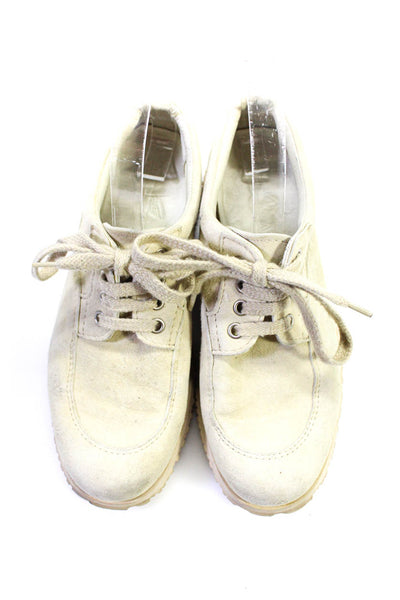 Hogan Womens Lace Up Side Logo Low Top Sneakers Off White Suede Size 6.5
