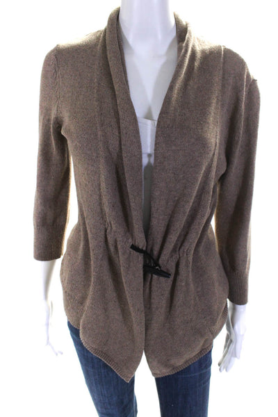 Nic + Zoe Womens Toggle Front V Neck Cardigan Sweater Brown Cotton Size PM