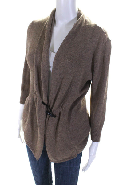 Nic + Zoe Womens Toggle Front V Neck Cardigan Sweater Brown Cotton Size PM