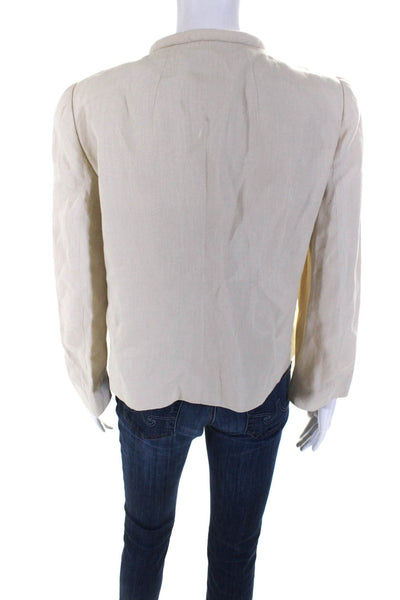 Armani Collezioni Womens Three Button Collarless Linen Jacket Cream White Size 8