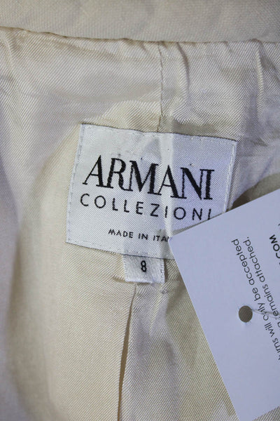 Armani Collezioni Womens Three Button Collarless Linen Jacket Cream White Size 8