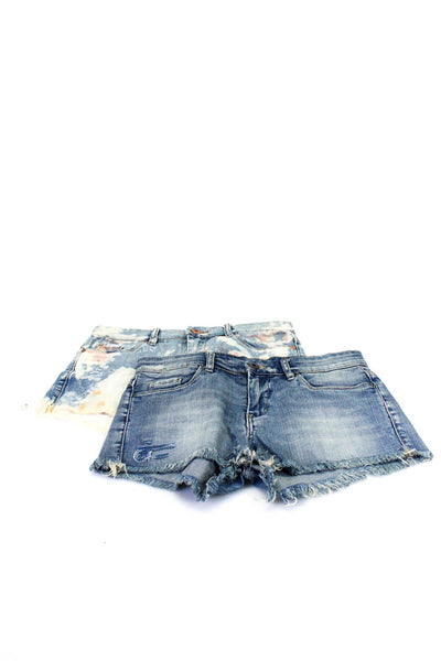 BLANKNYC Womens Denim Fringe Bleach Washed Short Shorts Blue White Size 27 Lot 2