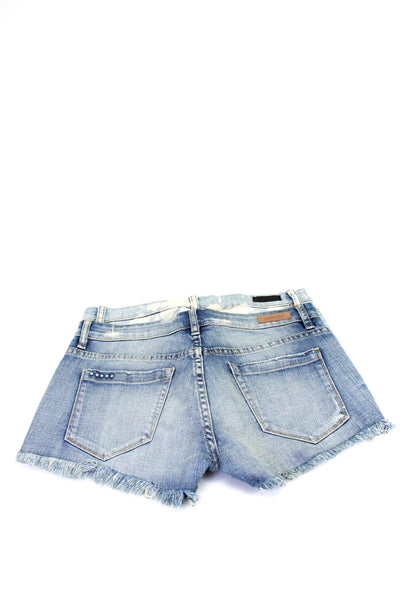 BLANKNYC Womens Denim Fringe Bleach Washed Short Shorts Blue White Size 27 Lot 2