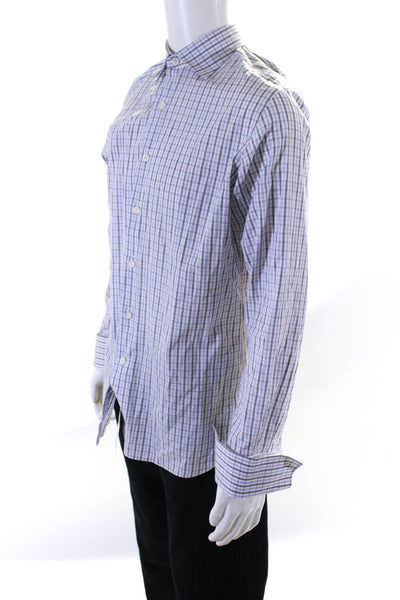 Canali Mens Plaid Long Sleeved Button Down Dress Shirt White Purple Gray Size XL