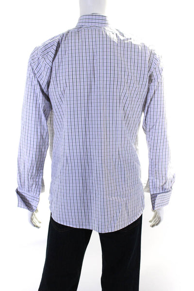 Canali Mens Plaid Long Sleeved Button Down Dress Shirt White Purple Gray Size XL