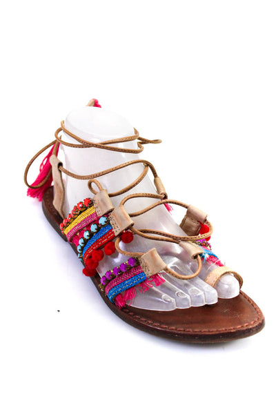 Schutz Womens Leather Strappy Pom Pom Sandals Multi Colored Size 39 9