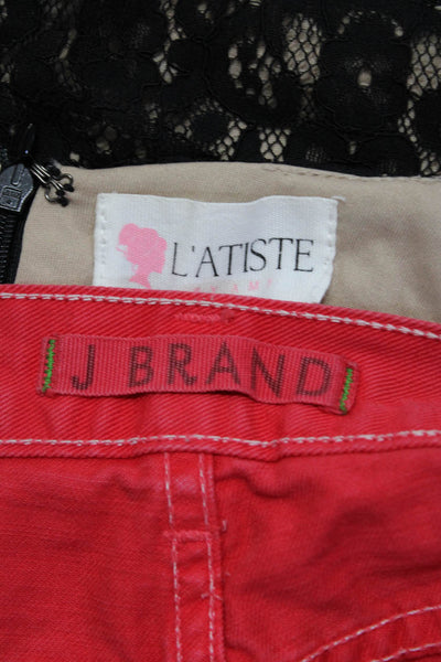 J Brand L Atste Womens Denim Lace Overlay Shorts Red Black Size 27 Medium Lot 2