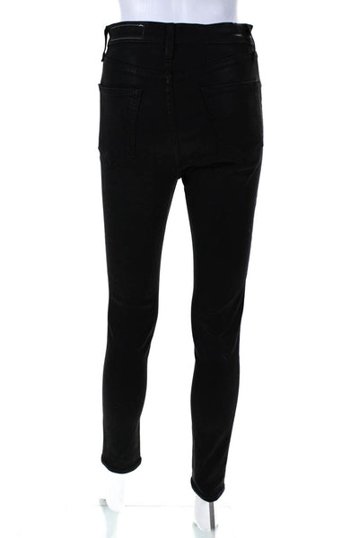 Rag & Bone Womens Zipper Fly High Rise Coated Skinny Jeans Black Denim Size 27