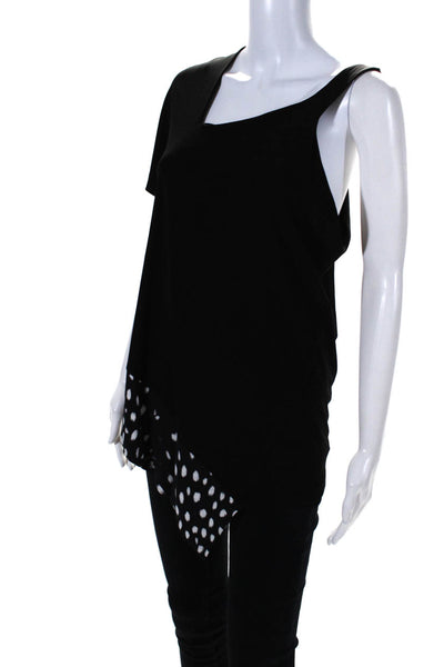 Just Cavalli Womens Printed Trim Cut Out One Shoulder Blouse Black White Medium