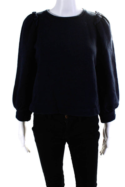 G. Womens Ruffled Texture Round Neck long Sleeve Pullover Sweatshirt Navy Size S