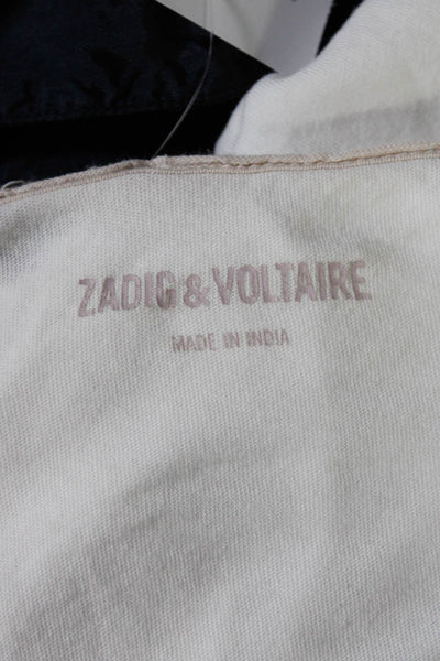 Zadig & Voltaire Womens Distress Neckline Buttoned Short Sleeve Top White Size M