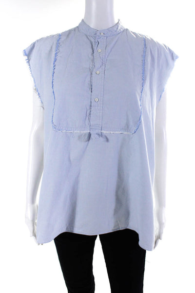 Nili Lotan Womens Cotton Distress Sleeveless Stripe Button Blouse Blue Size S