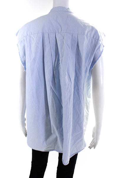 Nili Lotan Womens Cotton Distress Sleeveless Stripe Button Blouse Blue Size S