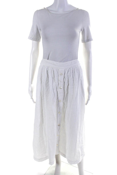 Xirena Womens Cotton Front Slit Buttoned-Up A-Line Mid-Calf Skirt White Size S