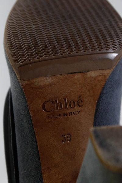 Chloe Womens Folded Collar Slip-On Round Toe Block Heels Pumps Gray Size EUR39