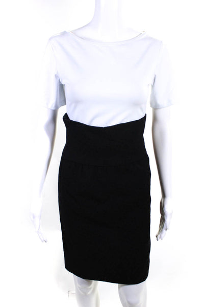 Chanel Boutique Womens Vintage Jacquard Knee Length Pencil Skirt Black Size FR34