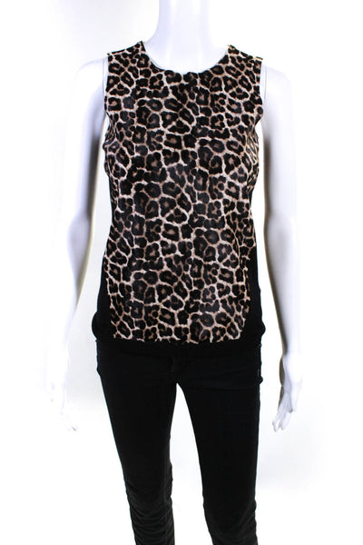 Intermix Womens Leopard Print Pony Hair Knit Tank Top Blouse Brown Black Petite
