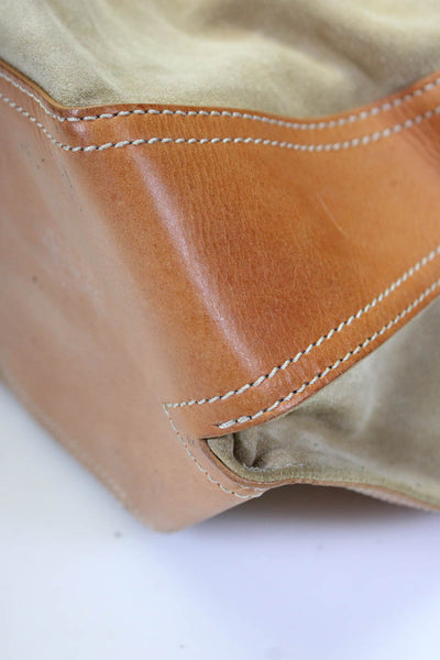 Valentino Garavani Womens Leather Trim Suede Round V Logo Tote Handbag Beige Tan