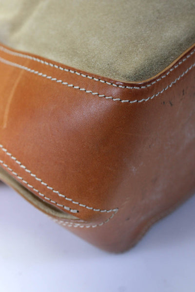 Valentino Garavani Womens Leather Trim Suede Round V Logo Tote Handbag Beige Tan