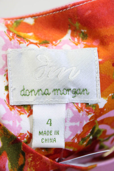 Donna Morgan Women's Sleeveless Crew Neck Floral Flare Midi Dress Orange Size 4