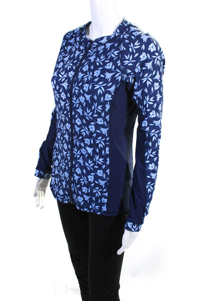 Helen Jon Women's Long Sleeve Collared Floral Zip Up Jacket Blue Size L