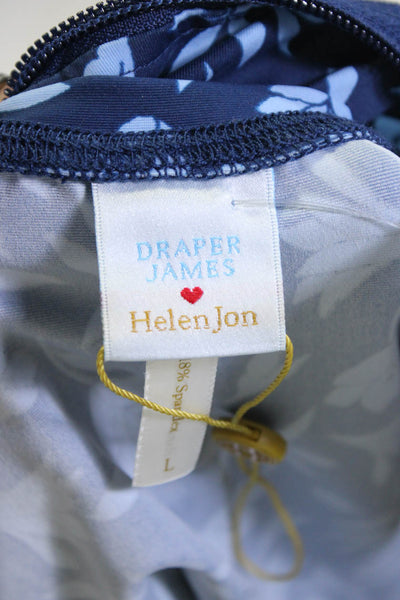 Helen Jon Women's Long Sleeve Collared Floral Zip Up Jacket Blue Size L