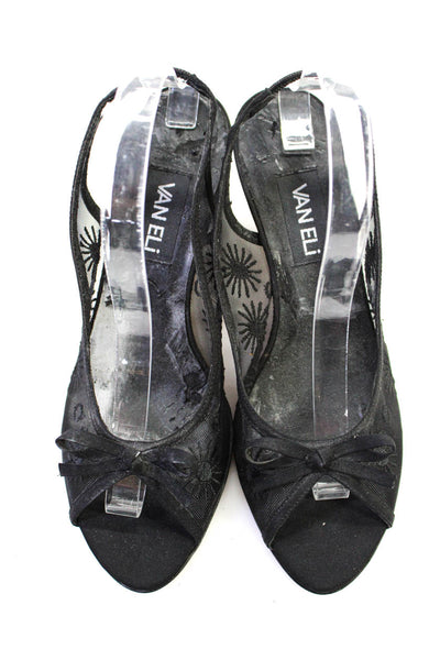 Van Eli Womens Bow Sun Mesh Slingback Sandals Black Canvas Size 9M