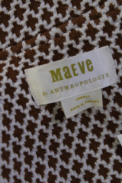 Maeve Anthropologie Womens Geometric Print Cropped Blazer Brown White Size S