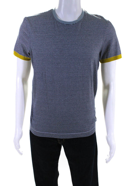 Ted Baker London Mens Stripe Round Neck Short Sleeved T-Shirt Gray Yellow Size 3