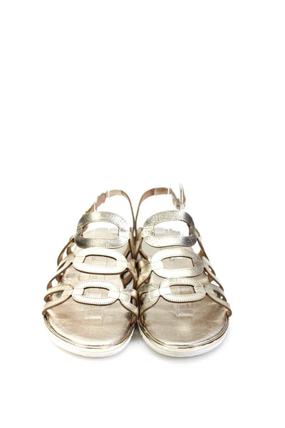 Michele Lopriore Womens Leather Metallic Cage Sandals Champagne Size 11US 41EU