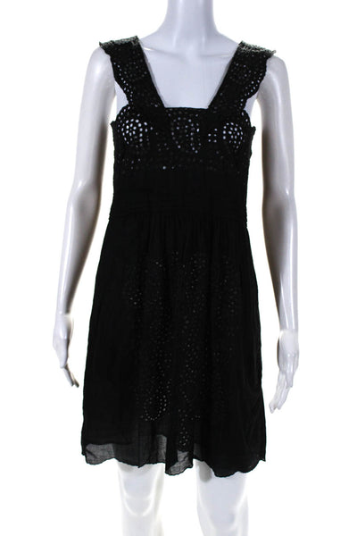 The Kooples Women's Sleeveless Embroidered A Line Mini Dress Black Size M