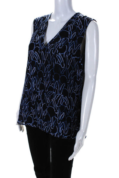 Grey Jason Wu Womens Blue Animal Print V-neck Sleeveless Blouse Top Size 6