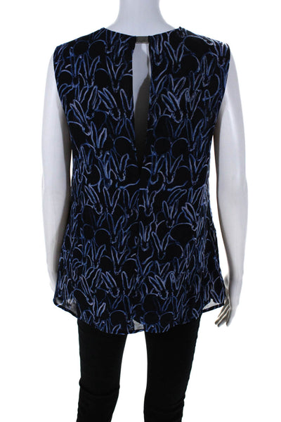 Grey Jason Wu Womens Blue Animal Print V-neck Sleeveless Blouse Top Size 6