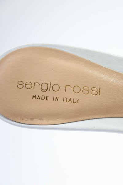 Sergio Rossi Women's Leather Studded Open Toe Kitten Heels White Size 6.5
