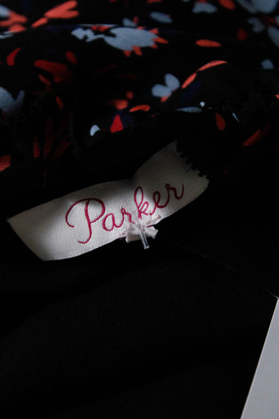 Parker Womens 100% Silk Floral Cold Shoulder 3/4 Sleeved Top Black Red Size S