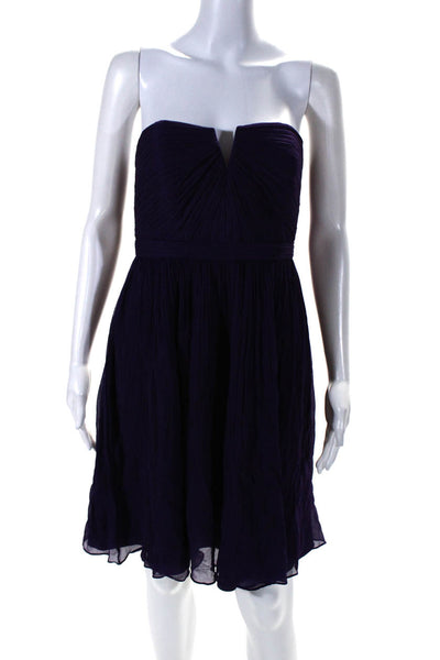 J Crew Womens Purple Crepe Strapless Zip Back Mini Dress Size 8P