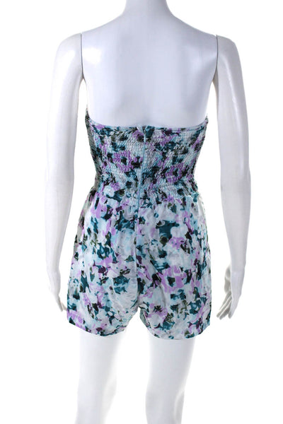 Parker Womens Teal Floral Print Strapless Pull On Romper Size XS