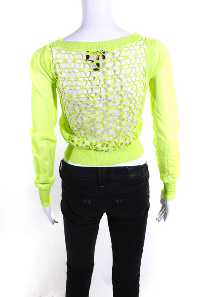 Class Roberto Cavalli Womens Green Floral Lace Back Long Sleeve Knit Top Size 4