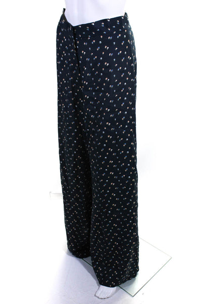 Jill Stuart Womens Dark Teal  Floral Print High Rise Wide Leg Pants Size 8