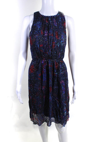 Elie Tahari Womens Blue Printed Beaded Silk Sleeveless Shift Dress Size 2