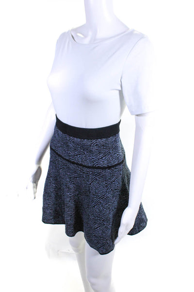 ALC Womens Blue Printed Knit Stretch Pull On Knee Length Skater Skirt Size S